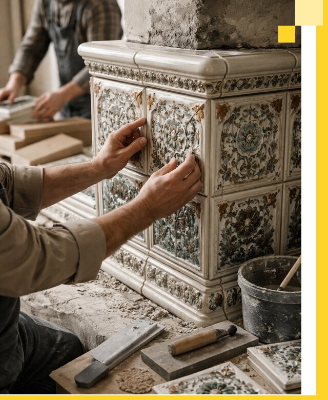 Изразцовые камины под ключ в Дмитрах: проект и монтаж