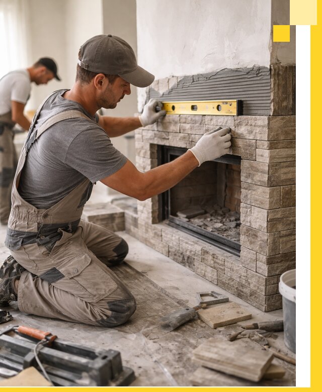 Облицовка каминов в Дмитрах, монтаж и отделка натуральным камнем