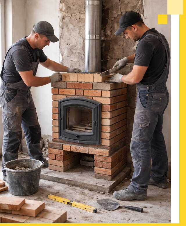 Монтаж печи камина под ключ в Дмитрах с гарантией и пусконаладкой