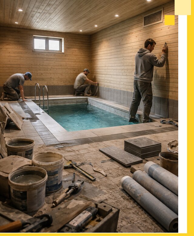 Строительство бани с бассейном и сауной под ключ в Дмитрах