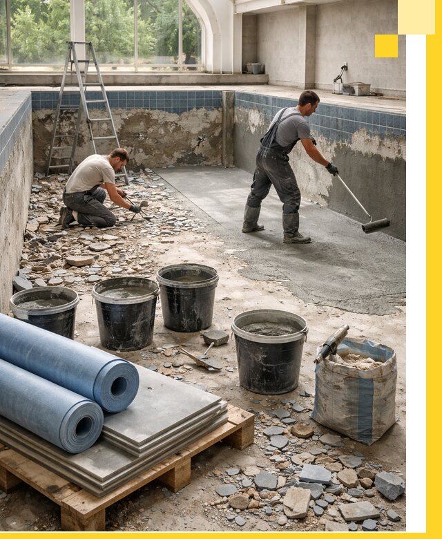 Реконструкция бассейнов в Дмитрах: ремонт, гидроизоляция