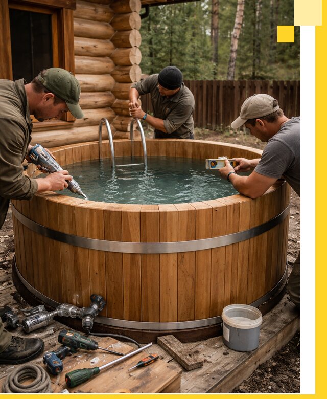 Строительство бань с купелью под ключ и отделкой в Дмитрах