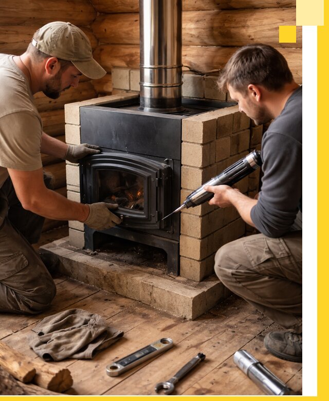 Монтаж и установка печи в бане под ключ с гарантией в Дмитрах