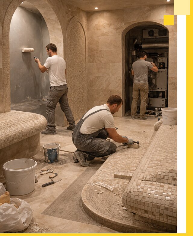 Строительство бани с хамамом и бассейном под ключ в Дмитрах