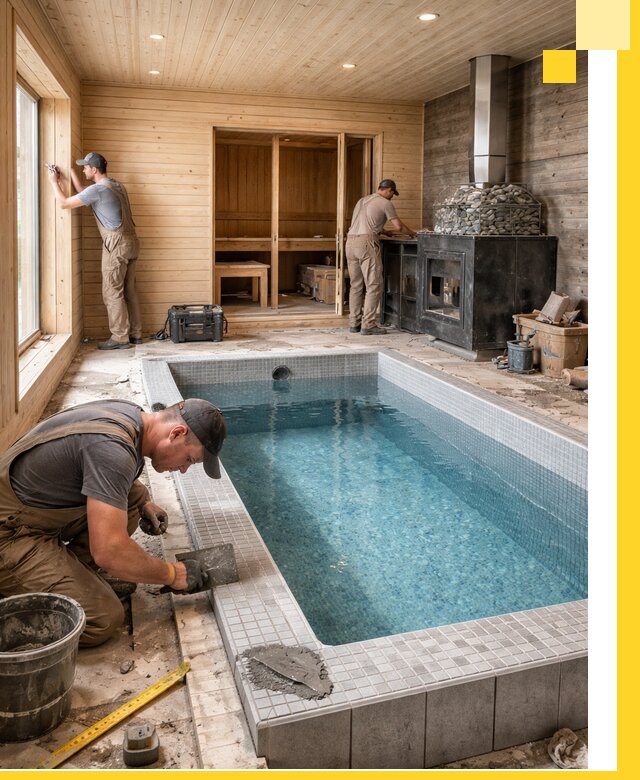 Проект бани с бассейном и сауной в Дмитрах под ключ