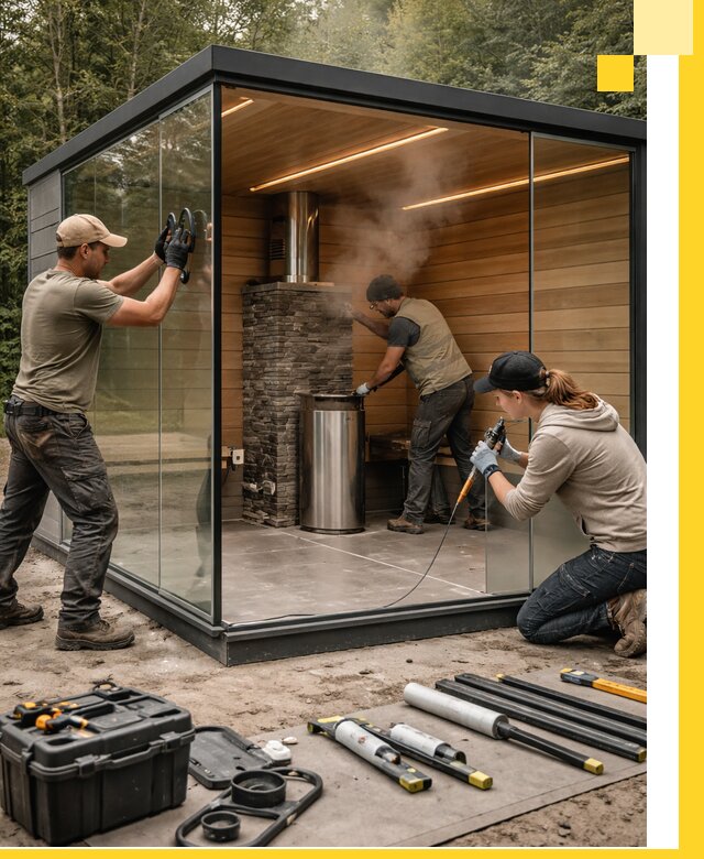 Проектирование и строительство стеклянных бань в Дмитрах