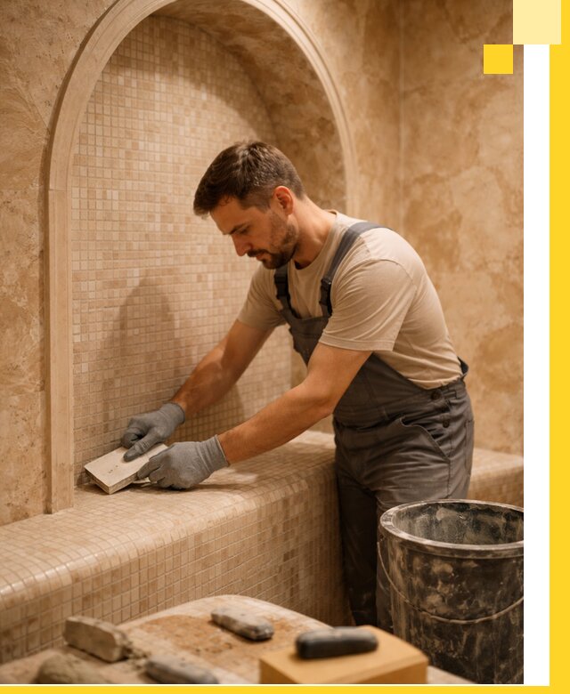 Профессиональная отделка хамамов с мозаикой под ключ в Дмитрах