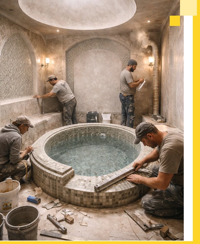 Профессиональное строительство хамама с бассейном в Дмитрах под ключ